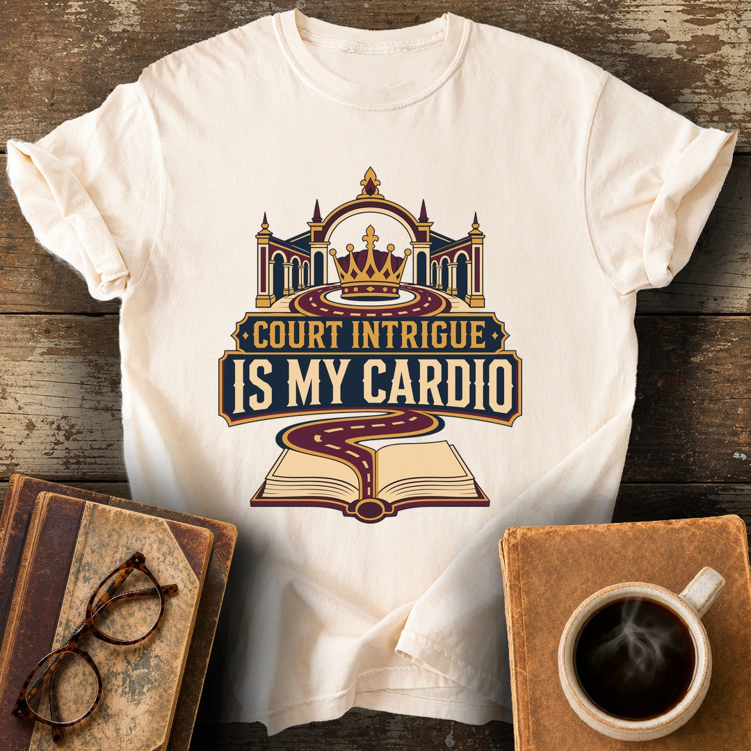 Court Intrigue Is My Cardio Tee - ivory shirt mockup